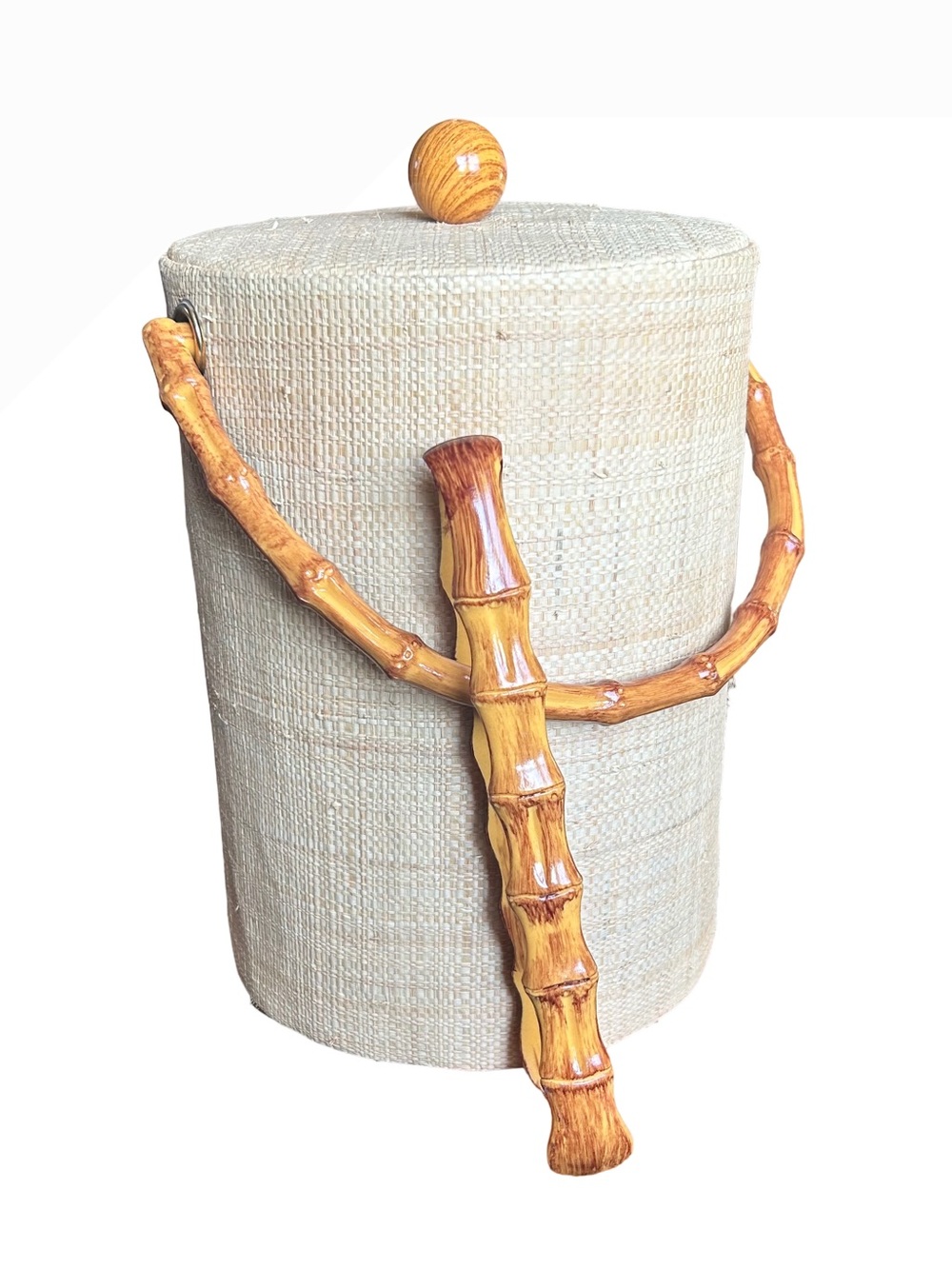 Vintage Grasscloth & Faux Bamboo Ice Bucket